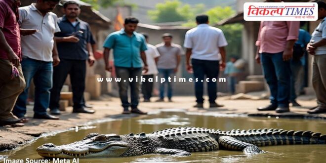 A 5 feet long crocodile arrived in Atwal Nagar of Borkheda in kota