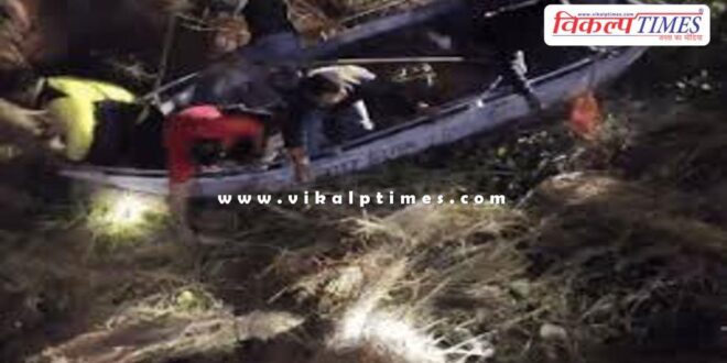A tractor-trolley loaded with straw overturned in kota