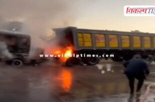 A dumper parked on the roadside caught fire in Pali