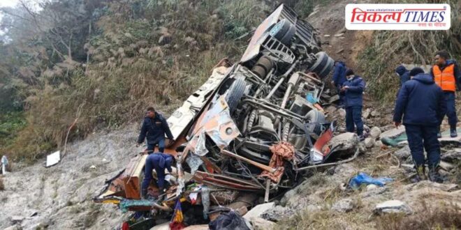 Passenger bus falls into ditch in Dhading Nepal