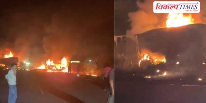Tragic accident in Churu, fire breaks out after Bolero-dumper accident