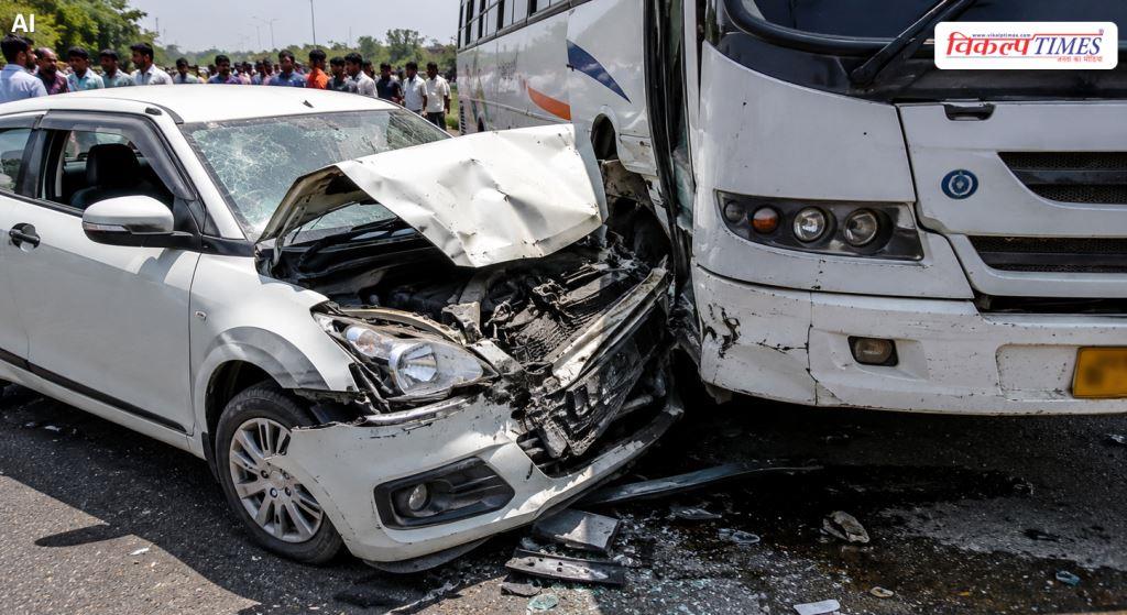 Bus and swift dzire road Accident in national highway 552 Bodal Sawau Madhopur Vikalp Times